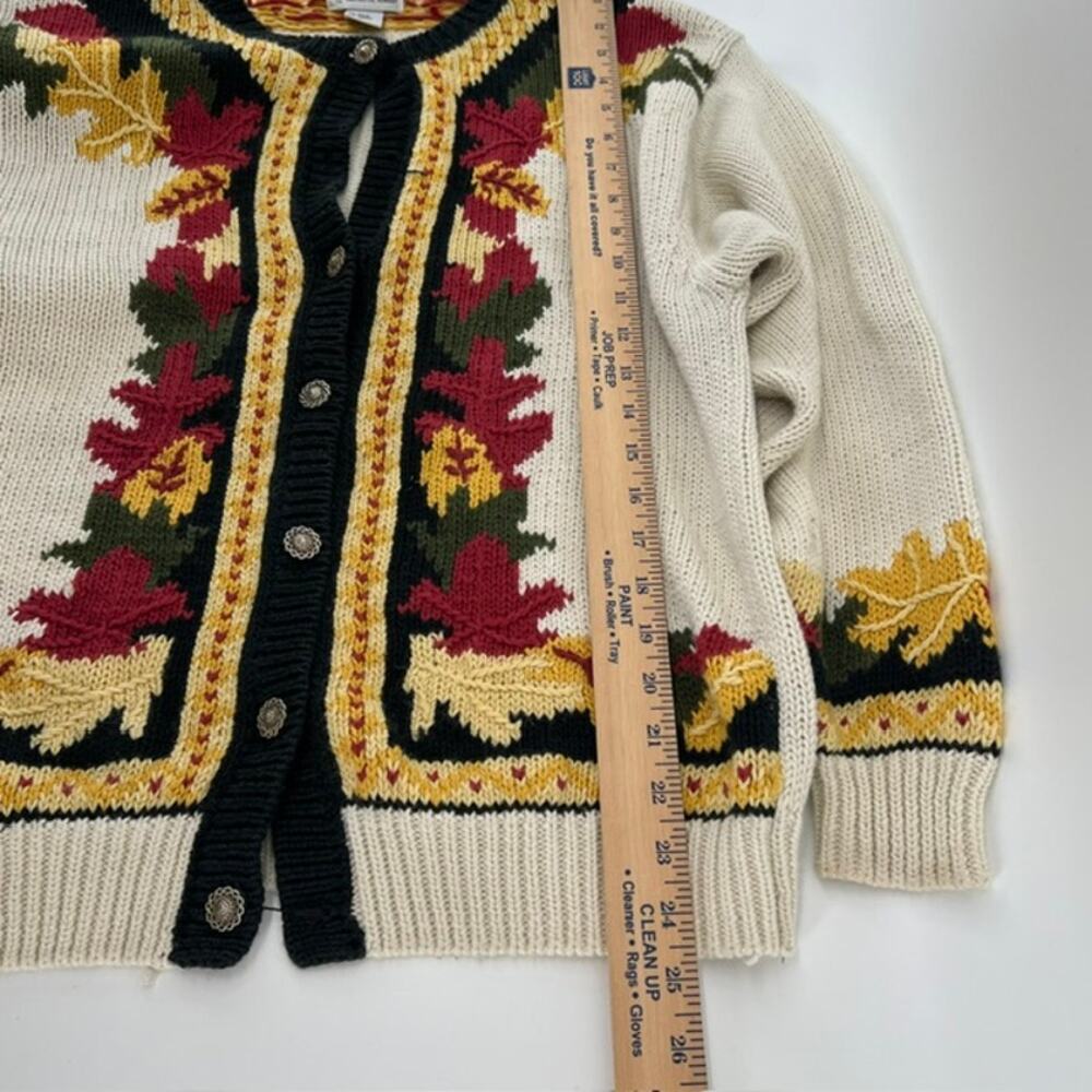 VTG 90s Orvis Fall Leaves Embroidered Cardigan Sweater Womens L USA Cottage READ - Picture 5 of 10